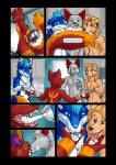 anthro dairy_products dialogue food fur hair male male/male nude open_mouth paws red_body red_fur smile teeth tongue whipped_cream fuzzdrake101 emerson_palmer_(character) nivek canid canine fox mammal comic digital_media_(artwork) hi_res