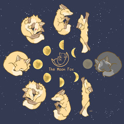 ambiguous_gender brown_body crescent_moon dipstick_tail eyes_closed feet feral full_moon fur grey_body grey_fur group leg_markings markings moon multicolored_tail orange_body sky sleeping socks_(marking) star tail tail_markings text yellow_body fusau canid canine fox mammal red_fox true_fox 1:1 2025 absurd_res english_text hi_res