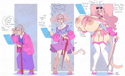 age_regression big_breasts bottomwear breast_expansion breasts cane clothing dialogue dress elderly_female expansion eyewear female gameplay_mechanics genitals glasses grey_hair growth hair hand_on_breast holding_cane holding_katana holding_melee_weapon holding_object holding_sword holding_weapon huge_breasts human_to_humanoid katana legwear lip_expansion lips melee_weapon pigtails pink_clothing pink_hair pink_sweater pink_topwear shirt simple_background skirt solo species_transformation stockings sunglasses sweater sword tail tail_growth text thick_lips topwear transformation vulva weapon white_clothing white_shirt white_topwear scarfyace animal_humanoid cat_humanoid felid felid_humanoid feline feline_humanoid human humanoid mammal mammal_humanoid 2026 absurd_res digital_media_(artwork) english_text hi_res sequence