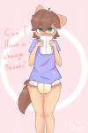 anthro blush bodily_fluids clean_diaper clothed clothing diaper folded_diaper fur genital_fluids green_eyes hair holding_diaper male shirt solo standing text topwear touching_diaper unclean_diaper urine used_diaper wearing_diaper wet_diaper wetness_indicator wetting dreamyart flexy_(dreamyart) canid canine canis domestic_cat domestic_dog felid feline felis hybrid mammal 2019 2:3 english_text hi_res