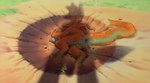 anus balls big_tail bodily_fluids crater cum day gaping gaping_anus genital_fluids genitals green_body male male/male nude orange_body outside tail kobold_orion dragon_ball dragon_ball_z yamcha_death_pose