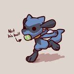 3_toes anthro ball ball_in_mouth directional_arrow dot_eyes feet fetch grey_background humor male male_anthro object_in_mouth running shadow simple_background simple_eyes solo tennis_ball text thief toes advos naruto_run nintendo pokemon generation_4_pokemon pokemon_(species) riolu 1:1 2023 english_text meme