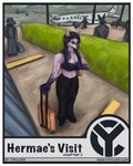 airport airport_security anthro athletic big_breasts breasts canid canine clothed clothing comic cover cover_art cover_page digital_media_(artwork) digital_painting_(artwork) english_text female gynomorph_(lore) hair hermae_yiffcorp hi_res mammal muscular portrait solo story story_in_description text url yiffcorp yiffcorp_oc