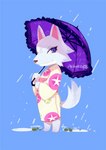 aa2233a animal_crossing animated anthro artist_name canid canine canis clothed clothing female fur looking_at_viewer mammal nintendo purple_eyes raining short_playtime signature solo tail tail_motion umbrella white_body white_fur whitney_(animal_crossing) wolf