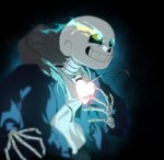 5_fingers alternate_universe blue_eyes bone fingers flaming_eyes glowing glowing_eyes glowing_heart not_furry serious shaded_background skeleton smile smiling_at_another solo lina_gtk glitchtale undertale undertale_(series) sans_(undertale) animated_skeleton undead 2024 digital_drawing_(artwork) digital_media_(artwork) half-length_portrait hi_res portrait