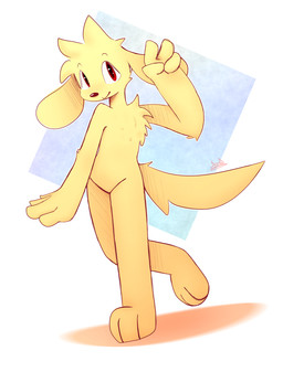 anthro fur gesture hair hand_gesture male nude red_eyes simple_background smile solo tail text v_sign yellow_body conditional_dnp joxh sol_(joxh) bird_dog canid canine canis domestic_dog golden_retriever hunting_dog mammal retriever artist_name digital_media_(artwork) hi_res shaded