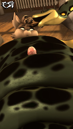 ambiguous_gender anthro anthro_on_feral asphyxiation bestiality black_body black_highlights brown_body brown_fur brown_hair choking coiling duo feral fur genitals green_body hair highlights_(coloring) humanoid_genitalia humanoid_penis male multicolored_body multicolored_hair nude_anthro nude_male penis restrained two_tone_body two_tone_hair psikokinetic sharkstuff_(modeler) warfaremachine_(modeler) psiko_(psikokinetic) canid canine canis jackal mammal reptile scalie snake 2024 3d_(artwork) 9:16 absurd_res digital_media_(artwork) hi_res source_filmmaker_(artwork)