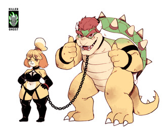 3_toes anthro armband armwear bra bracelet claws clothing collar dominant dominant_female dominatrix duo elbow_gloves feet female garter_straps gesture gloves hair hand_gesture hand_on_hip handwear horn jewelry leash leashed_collar long_ears male male/female ponytail red_eyes red_hair sharp_teeth shell smile spiked_shell spikes spikes_(anatomy) submissive submissive_male teeth thong thumbs_up toe_claws toes underwear yellow_body killerghost animal_crossing mario_bros nintendo bowser isabelle_(animal_crossing) canid canine canis domestic_dog koopa mammal scalie absurd_res hi_res