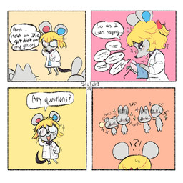 accessory ambiguous_gender anthro blonde_hair blush bow_(feature) bow_accessory bow_ribbon clothing coat eyelashes eyeshadow eyewear female glasses group hair hair_accessory hair_bow hair_ribbon lab_coat makeup nodding question_mark ribbons sparkles text topwear splotchi animal_crossing nintendo petri_(animal_crossing) bear canid canine canis domestic_cat domestic_dog felid feline felis house_mouse lagomorph leporid mammal mouse murid murine rabbit rodent 1:1 digital_media_(artwork) english_text hi_res