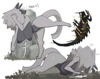 3_toes 5_fingers anthro areola big_breasts black_areola black_body black_breasts black_eyes black_fur black_inner_ear black_nipples bodily_fluids breasts clenched_teeth dialogue duo feet female female_anthro fingers fur genitals grass green_eyes grey_body grey_ears grey_fur grey_tail hanging_breasts kick kicking_another larger_anthro larger_female looking_back lying macro male male/female male_human motion_lines multicolored_body multicolored_ears multicolored_fur nipples nude nude_anthro nude_female on_back on_side plant profanity pupils purring resting running_away simple_background size_difference slit_pupils smaller_human smaller_male smile spiral spiral_eyes standing sweat tail teeth text thick_thighs toes tuft vulva white_background white_body wide_hipped_anthro wide_hipped_female wide_hips yellow_body meeplux felid feline human mammal unknown_species 2026 digital_media_(artwork) english_text hi_res multiple_scenes