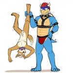 1:1 alternate_color anthro balls bowser bowser's_brother canid canine clothing crossover digital_media_(artwork) duo fox fox_mccloud fuze genitals hi_res holding_upside_down humanoid_genitalia humanoid_penis jockstrap koopa male male/male mammal mario_bros nintendo nude penis red_clothing red_jockstrap red_underwear scalie scarf simple_background star_fox underwear upside_down white_background