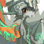 1:1 arm_markings breasts digital_media_(artwork) female fused_shadow green_hair grey_body grey_skin hair hair_hand humanoid leg_markings looking_back low_res markings midna mostly_nude nintendo nipple_outline not_furry oekaki orange_hair red_eyes sitting small_breasts solo the_legend_of_zelda twili twilight_princess unknown_artist yellow_sclera