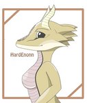 anthro biped breasts countershading featureless_breasts female horn nude scales side_view solo ventral_scales hardenonn mythology dragon mythological_creature mythological_scalie reptile scalie digital_media_(artwork) half-length_portrait hi_res portrait tan_theme