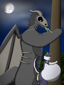 abuse anthro balls big_balls bodily_fluids cum cum_from_mouth cum_in_mouth cum_inflated_belly cum_inflation cum_inside dominant dominant_male duo extreme_inflation extreme_penetration extreme_size_difference femboy fire fire_from_mouth forced forest genital_fluids genitals inflation living_condom male male/male moon night penetration plant rape sex size_difference tree pscapturas mythology canid canine canis dragon mammal mythological_creature mythological_scalie scalie skull_dragon wolf 3:4 hi_res