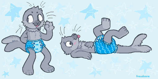 anthro blep blush clean_diaper clothed clothing diaper diaper_only fur gesture grey_body grey_fur lying male on_back simple_background smile solo standing star tail tongue tongue_out topless tuft wearing_diaper whiskers young young_anthro freudcore patrick_(freudcore) mammal marine pinniped seal weddell_seal 2024 digital_media_(artwork) multiple_images signature