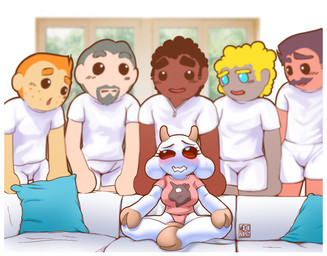 2_horns anthro blush blush_lines breasts clothed clothing female flustered furniture group hooves horn imminent_gangbang imminent_group_sex imminent_sex inside looking_at_viewer male on_sofa pillow sitting sitting_on_sofa sofa window bunny_maloney_meko bunny_maloney piper_perri_surrounded charlotte_(bm) bovid bovine caprine cattle goat human mammal absurd_res hi_res meme official_art redraw