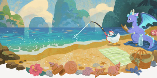 ambiguous_gender basket beach_towel bottle container duo feathers feral fishing fishing_rod head_tilt horn map palm_tree picnic_basket plant purple_body reading sand_castle sculpture sea seashell shell size_difference tail tail_motion tailwag towel tree water wave white_body white_feathers wings thanhuki thetiffopotamus mythology steam_(software) valve steam_sale_chicken steam_sale_dragon avian bird chicken dragon galliform mythological_creature mythological_scalie phasianid scalie animated hi_res no_sound short_playtime video