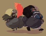 anthro big_butt butt butt_bump butt_ripples cellulite duo feathers female huge_butt male male/female obese open_mouth overweight smug surprise tail tail_feathers gulpspooky drumstick_(gagelgag) khete accipitrid accipitriform avian bird buteo chickenhawk hyena mammal red-tailed_hawk