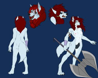 angry anthro areola armband armor axe battle_axe black_nose bracers breasts brown_body brown_feathers claws cuff_(restraint) double_bitted_axe fangs feathers female freckles fur grey_body grey_fur hair hairy hairy_vulva handcuffs happy melee_weapon metal_cuffs muscular muscular_female nipples nude pink_areola pink_nipples plant pubes red_hair restraints shackles simple_background smile solo teeth tree weapon blizzard_entertainment warcraft rubella_the_worgen canid mammal werecanid werecreature worgen alpha_channel hi_res model_sheet