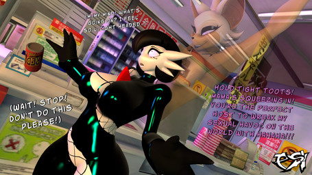 anthro big_breasts black_body black_clothing black_hair black_latex breasts chest_tattoo clothed clothed_female clothed_humanoid clothing dialogue duo female hair latex latex_clothing multicolored_body nude nude_anthro nude_female pink_eyes possession supermarket tattoo text two_tone_body white_body white_hair wings psikokinetic warfaremachine_(modeler) nintendo pokemon sega sonic_the_hedgehog_(series) asura_(psikokinetic) rouge_the_bat warfare_rouge bat gardevoir generation_3_pokemon ghost humanoid mammal pokemon_(species) spirit 16:9 2024 3d_(artwork) 4k absurd_res digital_media_(artwork) english_text hi_res source_filmmaker_(artwork) widescreen