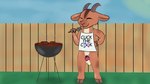 anthro apron apron_only balls beef brown_body brown_fur casual_chastity chastity_cage chastity_device clothing cooking eyes_closed fence food fur genitals grass grill horn lock male meat mostly_nude outside padlock penis pink_chastity_cage plant small_balls small_penis smile solo steak text text_on_apron text_on_clothing soggygoat ollie_(soggygoat) bovid caprine goat mammal 16:9 hi_res widescreen