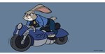 anthro breasts buckteeth clothing female fur grey_body grey_fur motorcycle police police_badge police_uniform purple_eyes solo teeth uniform vehicle dutch_(artist) disney zootopia judy_hopps lagomorph leporid mammal rabbit 2024 artist_name digital_media_(artwork) flat_colors hi_res letterbox