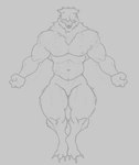 3_toes a-pose anthro claws feet hair hair_over_eyes male muscular nude solo thick_neck_fur toes atpandotcom canid canine canis domestic_dog mammal hi_res sketch