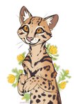 ambiguous_gender feral flower fur glistening glistening_eyes inner_ear_fluff markings orange_body orange_eyes orange_fur plant semi-anthro smile solo spots spotted_body spotted_fur tuft whiskers white_inner_ear_fluff lostgoose felid feline leopardus mammal ocelot 2023 dated hi_res signature