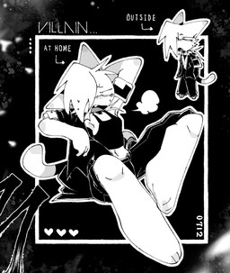 ambiguous_gender anthro biped black_tie_(suit) breath casual_clothing clothing formal_clothing hair hair_over_eye relaxing solo suit villainous yotsuba00000 hi_res monochrome