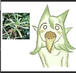 featureless_chest female looking_at_viewer not_furry nude open_mouth plant simple_background solo spiked_tongue tongue tongue_out white_background 9999gpera elemental_creature elemental_humanoid flora_fauna humanoid plant_humanoid reference_image