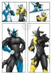 anthro areinf88 boxers_(clothing) clothing duo gloves handwear latex male mask nude transformation underwear wings alabuster nintendo pokemon fish generation_7_pokemon legendary_pokemon marine pokemon_(species) shark zeraora hi_res