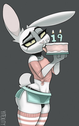 anthro birthday birthday_cake buckteeth bulge cake choker clothed clothing crossdressing curvy_figure dessert femboy food footwear grey_background grey_eyes jewelry legwear licking looking_at_viewer male midriff navel necklace pattern_clothing pattern_footwear pattern_legwear pattern_socks scut_tail seductive shirt short_tail simple_background socks solo striped_clothing striped_footwear striped_legwear striped_socks stripes tail teeth thick_thighs thigh_highs thigh_socks tied_shirt tongue tongue_out topwear translucent translucent_clothing white_background wide_hips yellow_sclera yitexity disney zootopia fan_character texi_(yitexity) lagomorph leporid mammal rabbit 2020 absurd_res hi_res signature