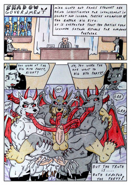alcohol anal anal_penetration anthro balls barazoku beverage biceps black_body black_fur black_nose black_sclera blue_eyes blush bodily_fluids chain_necklace chair claws clothed clothing colored_nails comic_panel cum cum_drip cum_inside cumshot demonic demonic_eyes dialogue double_penetration dripping ejaculation erection evil_face fur fur_markings furniture genital_fluids genitals gold_(metal) gold_jewelry gold_necklace green_eyes group group_sex horn humanoid_genitalia jewelry long_tongue male male/male male_penetrated male_penetrating male_penetrating_male manly markings membrane_(anatomy) membranous_wings multicolored_body multicolored_fur musclegut muscular muscular_anthro muscular_arms muscular_male nails necklace nude open_mouth orgasm pecs penetration penile penile_penetration penis red_eyes red_horn red_nails sex sharp_teeth speech_bubble sweat sweatdrop table teeth text thick_penis threesome tongue tongue_out transformation trio vein veiny_penis white_body white_fur wings dashthefox arctic_wolf canid canine canis demon dobermann domestic_dog jackal mammal pinscher wolf 2026 absurd_res comic english_text hi_res traditional_media_(artwork)