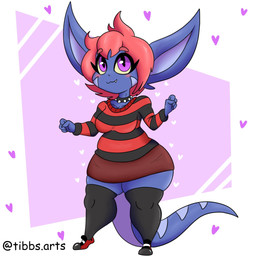 4_fingers anthro blue_body blush bottomwear breasts clothing collar female fingers footwear hair legwear medium_breasts non-mammal_breasts purple_eyes red_hair shoes shortstack shortstack_female skirt solo spiked_collar spikes stockings sweater tail thick_thighs topwear wide_hips tibbs mythology star_(tibbs) dragon mythological_creature mythological_scalie scalie 1:1 2020 digital_media_(artwork) hi_res