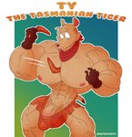 anthro big_muscles big_penis boomerang bulge clothing genitals hyper male muscular pecs penis solo tongue tongue_out underwear metrothefox ty_the_tasmanian_tiger_(series) ty_the_tasmanian_tiger dasyuromorph mammal marsupial recently_extinct_species thylacine himbo absurd_res hi_res