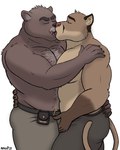 age_difference anthro bottomwear bulge_grab clothing duo french_kissing hug kissing male male/male musclegut muscular muscular_male older_male open_mouth pants shirtless side_view nanoff pervader alen reamus_(pervader) bear cougar felid feline mammal 4:5 hi_res