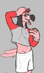 ambiguous_gender anthro beak clothed clothing eyewear glasses hoodie looking_at_viewer open_mouth simple_background solo standing topwear ritts natey_(ritts) avian bird flamingo 2019 digital_media_(artwork) nonbinary_(lore)