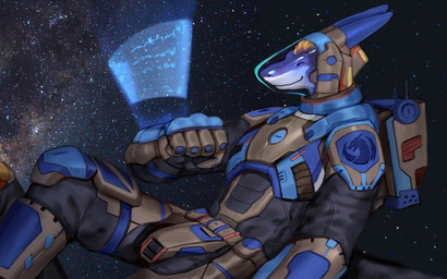 anthro armor biped blonde_hair cosmic_background detailed_background eyes_closed hair headgear helmet horn male male_anthro smile solo space space_background spacesuit zephyxus mythology teryx_commodore dragon mythological_creature mythological_scalie scalie 16:10 2025 digital_media_(artwork) widescreen