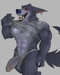 abs anthro balls biceps big_balls big_penis blue_nose bodily_fluids claws clothing ear_piercing ear_ring finger_claws fur genital_fluids genitals grey_body grey_fur half-erect male muscular muscular_anthro muscular_male navel nipples open_mouth open_smile orange_eyes penis piercing pose precum precum_through_clothing quads red_sclera ring_piercing sharp_teeth shirt simple_background smile solo teeth tongue topwear translucent translucent_clothing underwear wet wet_clothing fleshformomo league_of_legends mythology riot_games tencent warwick_(lol) canid canine canis mammal mythological_canine mythological_creature werecanid werecanine werecreature werewolf wolf absurd_res hi_res pinup