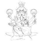 4_breasts big_breasts breasts clothing crown female hair headgear hindu huge_breasts multi_arm multi_breast multi_limb not_furry nude princess religion royalty solo super_crown stann_co asian_mythology hindu_mythology mario_bros mythology nintendo princess_peach deity demi_god humanoid mammal 2019 meme monochrome sketch unfinished