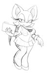 anthro bat_wings big_breasts bottomwear breasts cleavage clothed clothing female fingernails folder footwear high_heels jacket legwear long_fingernails looking_at_viewer membrane_(anatomy) membranous_wings miniskirt nails office_clothing secretary shoes skirt solo stockings topwear wide_hips wings omegasunburst sega sonic_the_hedgehog_(series) rouge_the_bat bat mammal 2020 graphite_(artwork) greyscale hi_res monochrome traditional_media_(artwork)