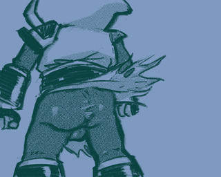 anthro balls balls_outline bulge butt clothing detailed_bulge genital_outline genitals male simple_background solo tight_clothing torn_clothing sexylinguini assassin's_creed captain_laserhawk:_a_blood_dragon_remix ubisoft bullfrog_(captain_laserhawk) amphibian frog 2023 5:4 hi_res sketch