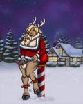 anthro big_breasts breasts cloven_hooves erection genitals gynomorph holding_own_penis holding_penis holidays hooves humanoid_genitalia humanoid_penis intersex north_pole outside penis snow solo blithedragon christmas jingle_(julietskunkbutt) deer mammal new_world_deer reindeer hi_res