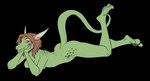 breasts brown_hair claws eyebrows female green_body green_breasts green_tail hair long_ears long_tail looking_at_viewer narrowed_eyes nipples nude nude_anthro nude_female pink_nipples raised_eyebrow raised_tail solo spots tail kittydee unknown_species alpha_channel