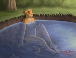 anthro anthrofied bathing breasts eyes_closed female nipples nude partially_submerged pawpads plant pond shrub solo tree water alpha_rain disney the_lion_king kiara_(the_lion_king) felid lion mammal pantherine 2021 absurd_res hi_res redraw