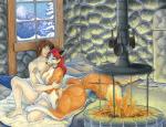 2006 acrylic_painting_(artwork) big_breasts black_nose blue_eyes breasts brown_hair canid canid_taur canine canine_taur casual_nudity chakona_space colored_pencil_(artwork) detailed_background digitigrade dipstick_tail duo female fire fireplace fox fox_taur fur hair human human_on_taur inside interspecies kacey karl_whitepaw life's_dream long_hair male mammal mammal_taur marker_(artwork) markings mixed_media nipples nude orange_body orange_fur painting_(artwork) pandora_whitepaw pregnant pregnant_taur red_hair shaded smile snow tail tail_markings taur taur_lower_pregnancy traditional_media_(artwork) watercolor_(artwork) white_body white_fur winter