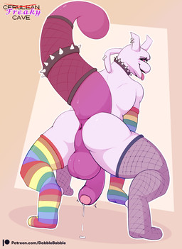 all_fours anthro anus arm_warmers armwear backsack balls big_balls big_penis biped bodily_fluids bracelet butt clothing collar crouching digitigrade dripping ear_piercing erection foreskin furgonomic_piercing furgonomics genital_fluids genitals glans jewelry lace_stockings legwear looking_at_viewer male multicolored_arm_warmers multicolored_armwear multicolored_body multicolored_clothing multicolored_legwear multicolored_skin partially_retracted_foreskin patreon_logo penis perineum piercing pink_glans precum precum_drip presenting presenting_anus presenting_balls presenting_hindquarters purple_anus purple_body purple_eyes purple_foreskin purple_penis purple_perineum purple_skin rainbow_arm_warmers rainbow_armwear rainbow_clothing rainbow_leggings rainbow_legwear raised_tail rear_view seductive shadow simple_background solo spiked_bracelet spiked_collar spikes stockings tail text tongue tongue_out two_tone_body two_tone_skin white_body white_butt white_skin dabelette nintendo patreon pokemon generation_1_pokemon legendary_pokemon mewtwo pokemon_(species) 2025 digital_drawing_(artwork) digital_media_(artwork) english_text hi_res url