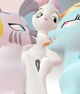 adult_on_young age_difference eye_contact female female/female feral genitals group licking_body looking_at_another smile tongue trio vulva young young_female valenzrsa friendship_is_magic hasbro my_little_pony rainbow_dash_(mlp) sweetie_belle_(mlp) zecora_(mlp) equid equine horse mammal pony zebra hi_res