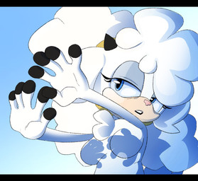 anthro blue_eyes breasts chest_tuft eyelashes featureless_breasts female horn nude solo tuft white_body egyrm idw_publishing sega shadow_hands_challenge sonic_the_hedgehog_(comics) sonic_the_hedgehog_(idw) sonic_the_hedgehog_(series) lanolin_the_sheep_(sonic) bovid caprine mammal sheep 2026 hi_res meme
