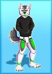 anthro black_clothing black_hoodie black_topwear briefs bulge clothing drawyourfursona fur green_body green_fur green_tongue hoodie hoodie/briefs_meme male simple_background solo standing tongue topwear underwear white_body white_clothing white_fur white_underwear ratlovera meme_clothing radarcz canid canine canis mammal wolf hi_res meme